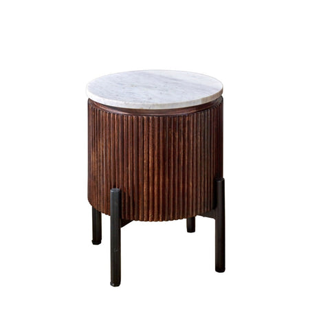 Opal Mango Wood side table with elegant marble top and metal legs