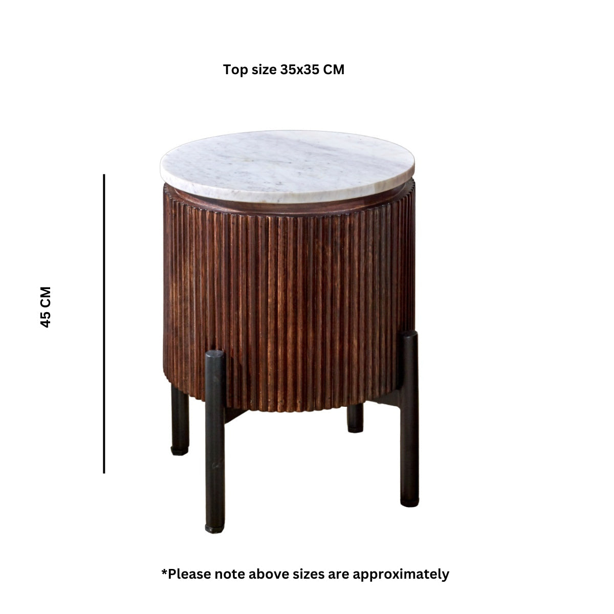 Opal Mango Wood side table with elegant marble top and metal legs