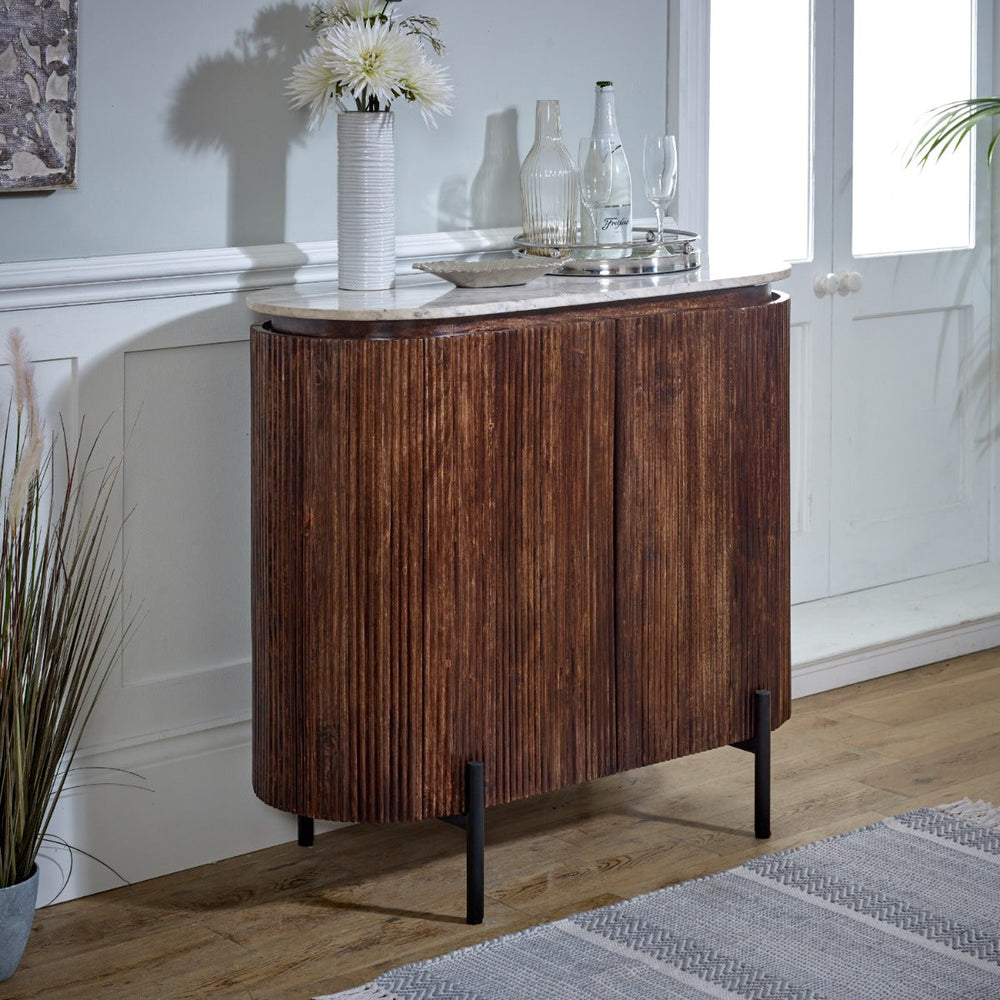 Opal solid wood sideboard with marble top and metal legs