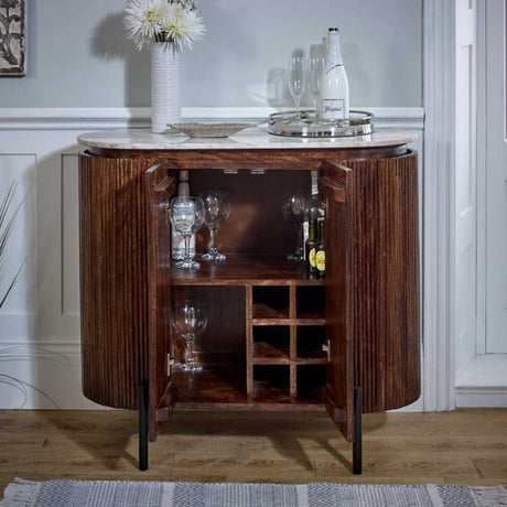 Opal Solid Wood Sideboard/Drinks Cabinet With Marble Top & Metal Legs - View 2
