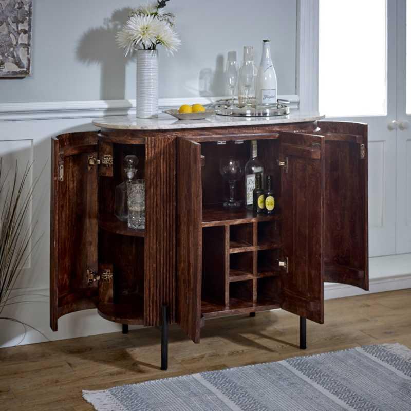 Opal Solid Wood Sideboard/Drinks Cabinet With Marble Top & Metal Legs - View 3