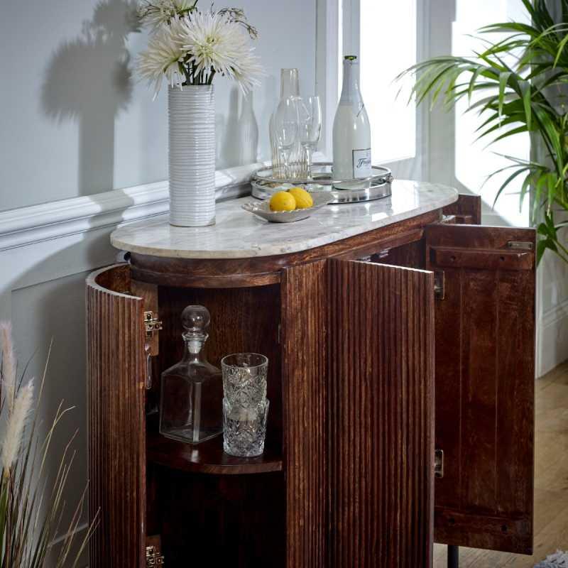 Opal Solid Wood Sideboard/Drinks Cabinet With Marble Top & Metal Legs - View 4