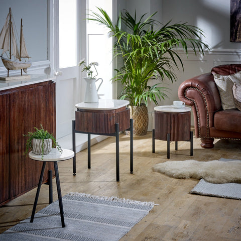 Opal solid wood sideboard with marble top and metal legs