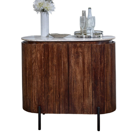 Opal solid wood sideboard with marble top and metal legs