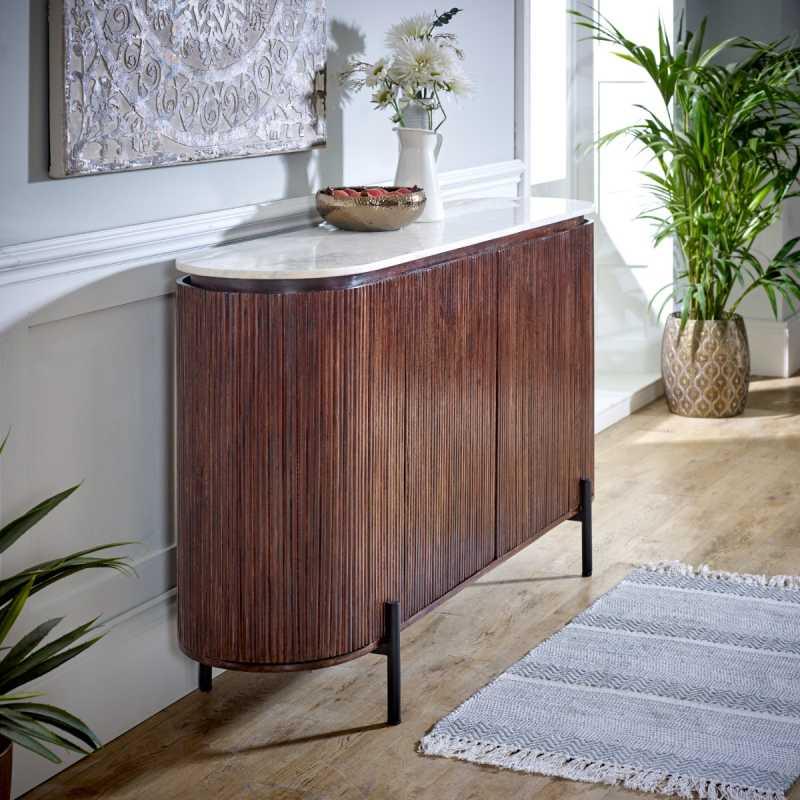Opal Mango Wood Sideboard With Marble Top & Metal Legs - View 4