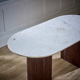 Opal mango wood dining table with a natural marble top