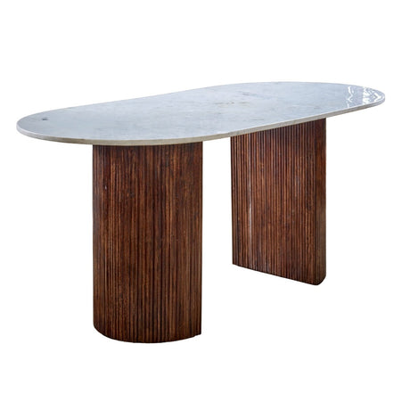 Opal mango wood dining table with a natural marble top