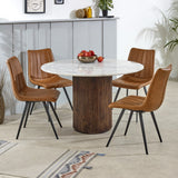 Round Opal dining table with mango wood pedestal and marble top