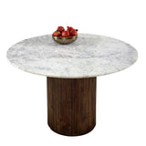 Round Opal dining table with mango wood pedestal and marble top