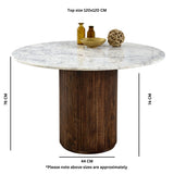 Round Opal dining table with mango wood pedestal and marble top