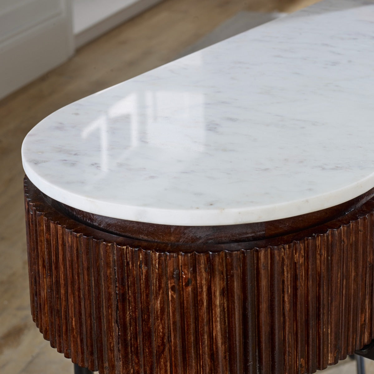 Opal console table made of mango wood with marble top and metal legs