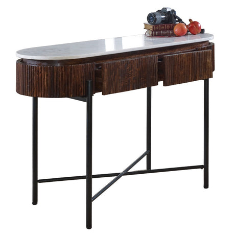 Opal console table made of mango wood with marble top and metal legs