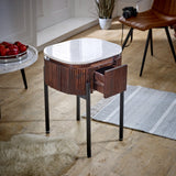 Opal mango wood bedside table with marble top and metal legs