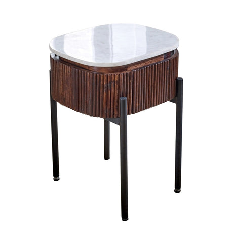 Opal mango wood bedside table with marble top and metal legs