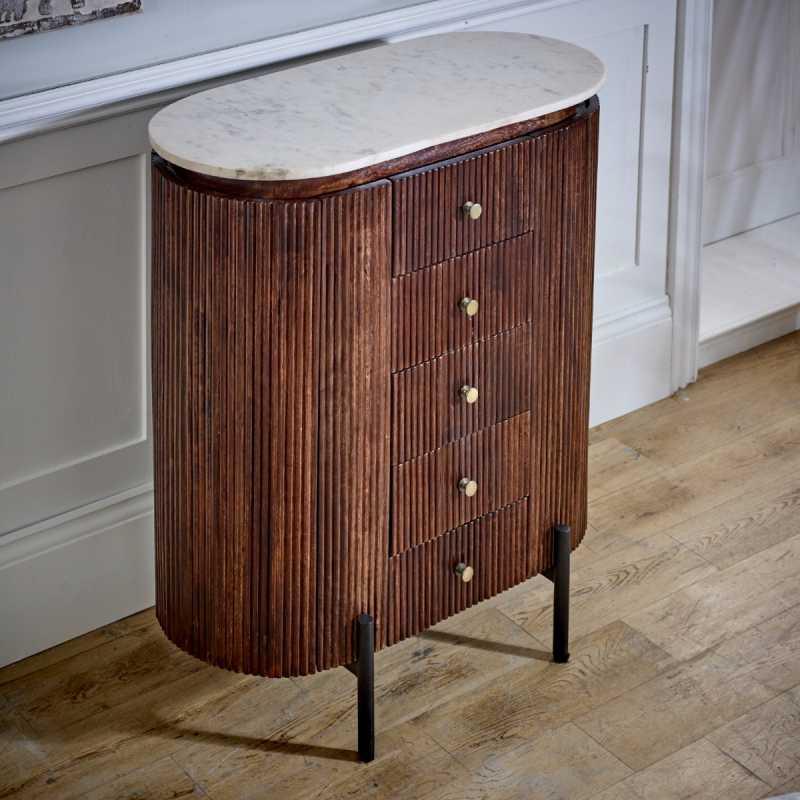 Opal Mango Wood Wide Chest Of Drawers with Marble Top & Metal Legs - View 2