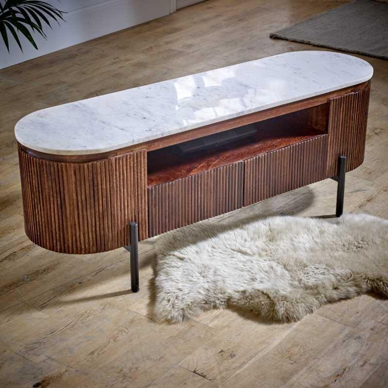 Opal Mango Wood Tv Cabinet With Marble Top & Metal Legs - View 3