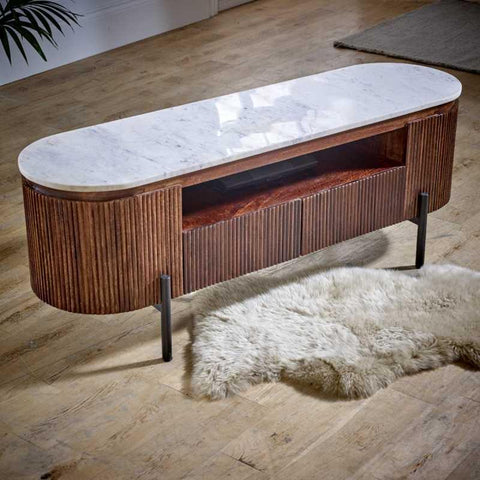 Opal Mango Wood Tv Cabinet With Marble Top & Metal Legs - View 3