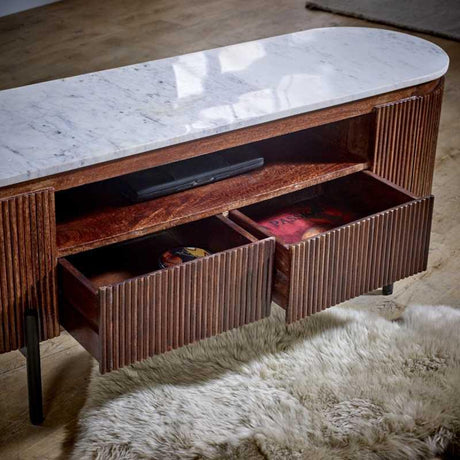 Opal Mango Wood Tv Cabinet With Marble Top & Metal Legs - View 2
