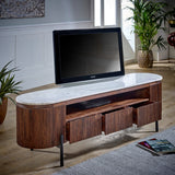 Opal large TV stand made of mango wood with marble top and metal legs