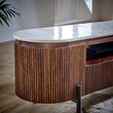 Opal large TV stand made of mango wood with marble top and metal legs