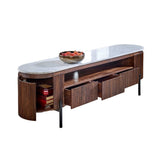 Opal large TV stand made of mango wood with marble top and metal legs