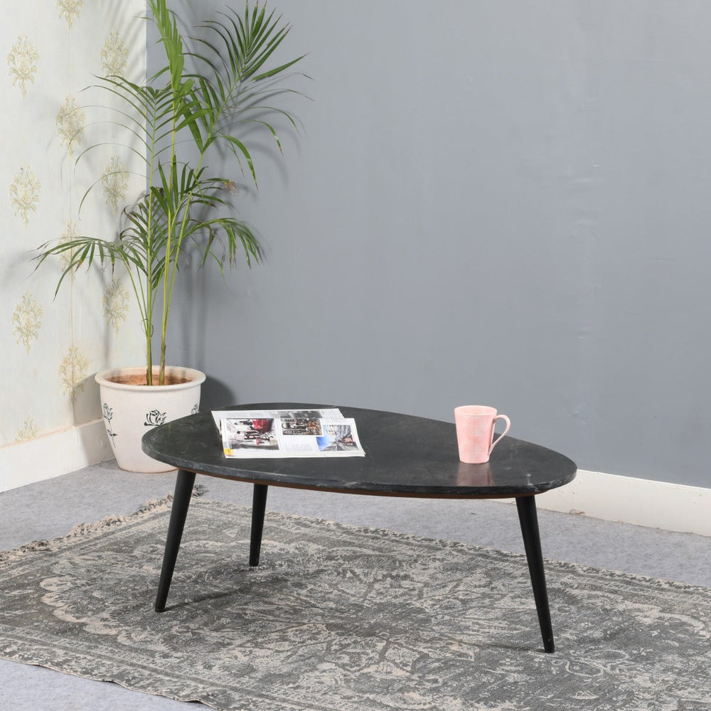 Opal coffee table with black marble top and metal legs