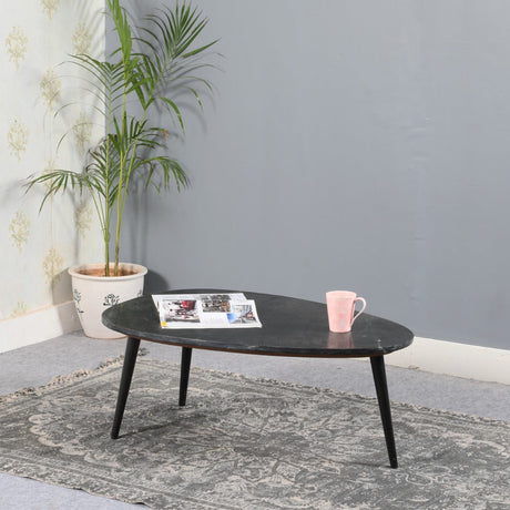 Opal coffee table with black marble top and metal legs