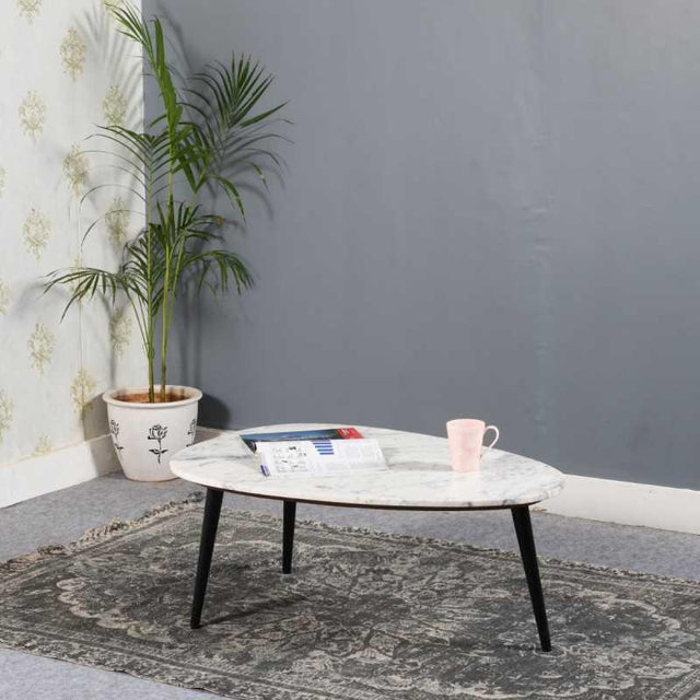 Opal Coffee Table With White Marble Top & Metal Legs