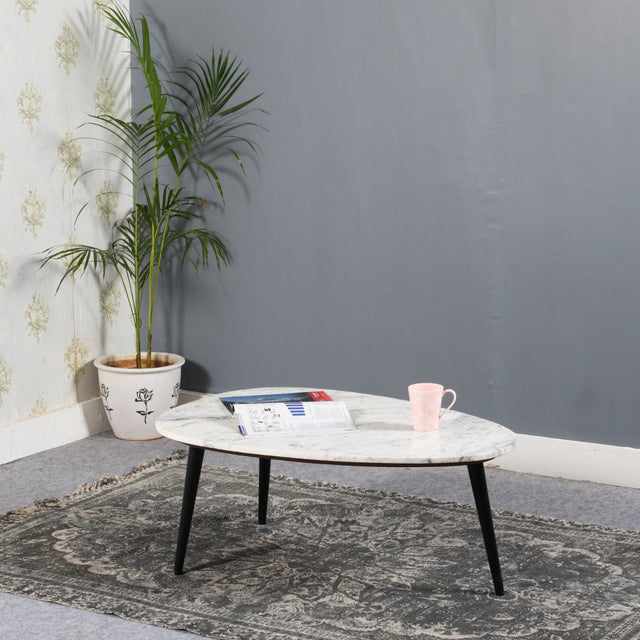 Elegant Opal coffee table with white marble top and metal legs