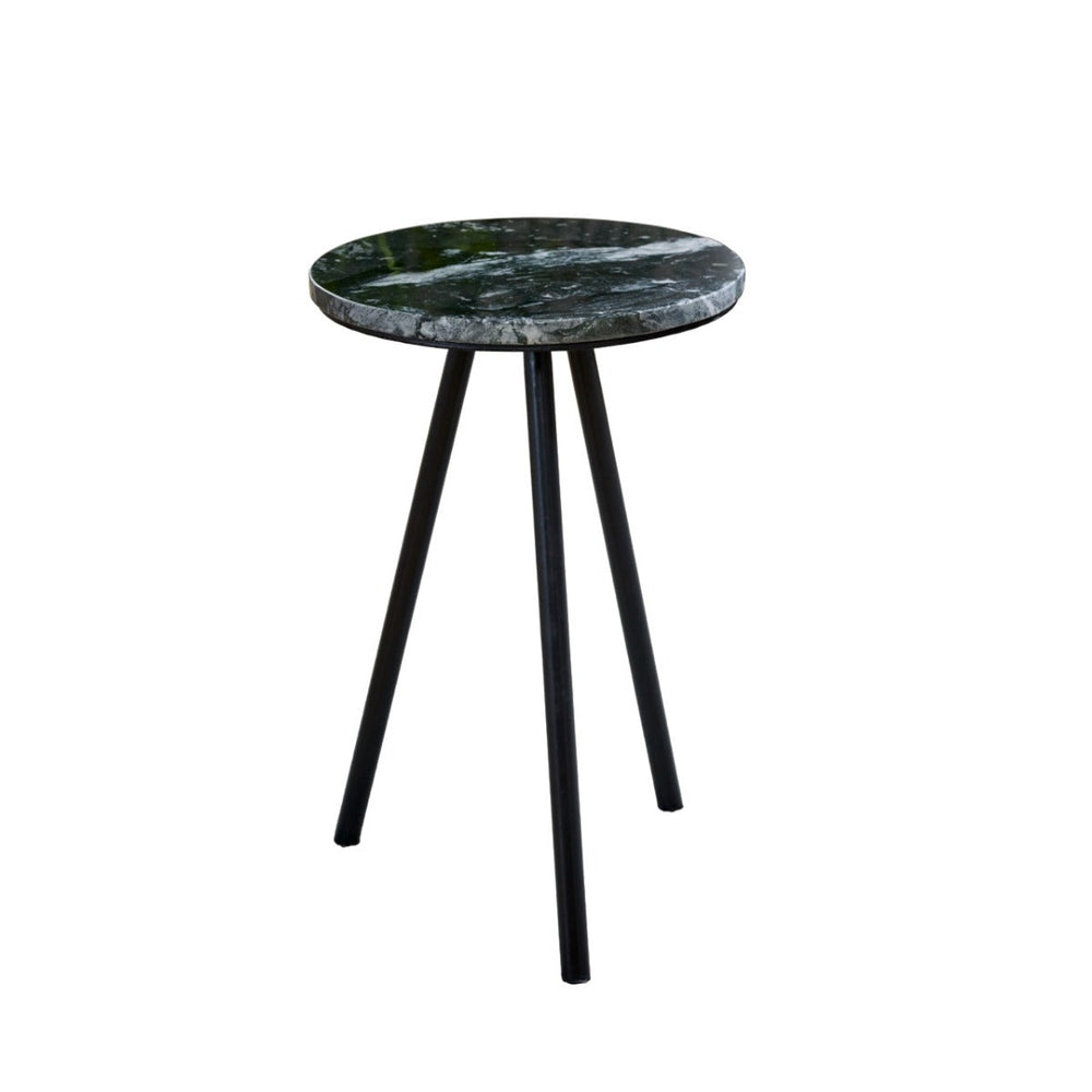 Opal side table with black marble top and metal legs, minimalist design