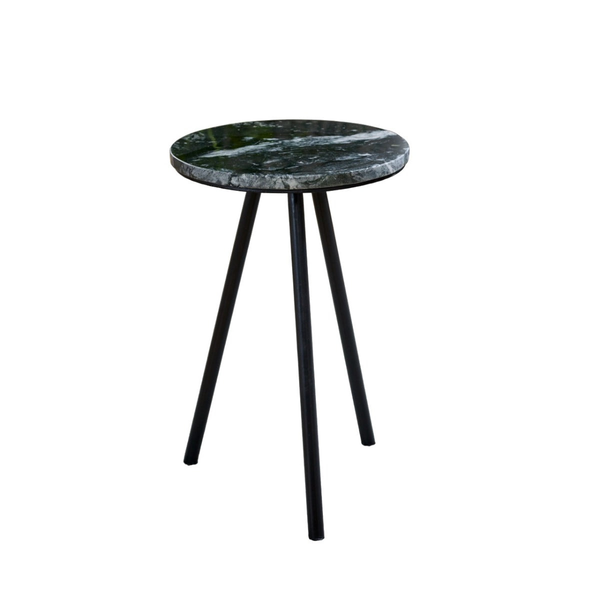 Opal side table with black marble top and metal legs, minimalist design