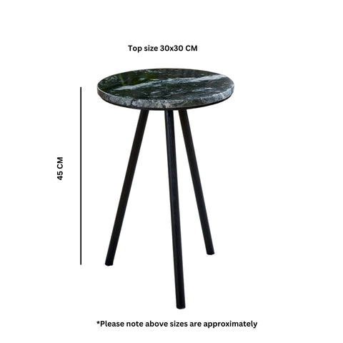 Opal side table with black marble top and metal legs, minimalist design