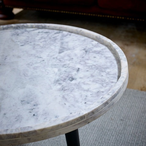 Ashford natural marble and wood pedestal coffee table in elegant taupe finish