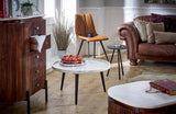 Ashford natural marble and wood pedestal coffee table in elegant taupe finish