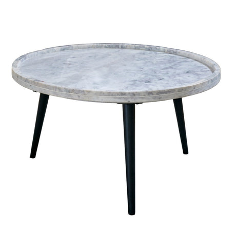 Ashford natural marble and wood pedestal coffee table in elegant taupe finish