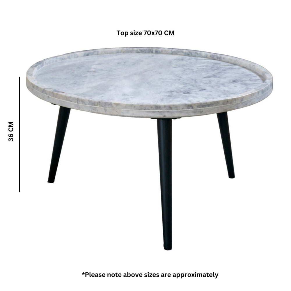Ashford natural marble and wood pedestal coffee table in elegant taupe finish