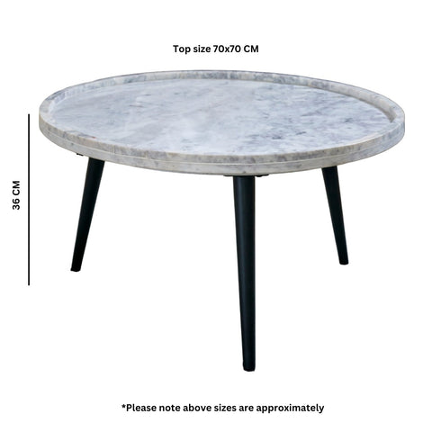 Ashford natural marble and wood pedestal coffee table in elegant taupe finish