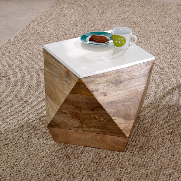 Alfie side table made from solid mango wood with a whiteish finish