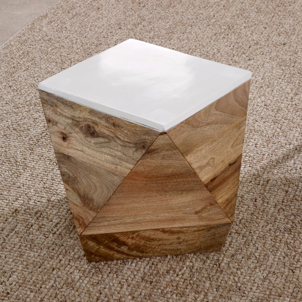 Alfie side table made from solid mango wood with a whiteish finish