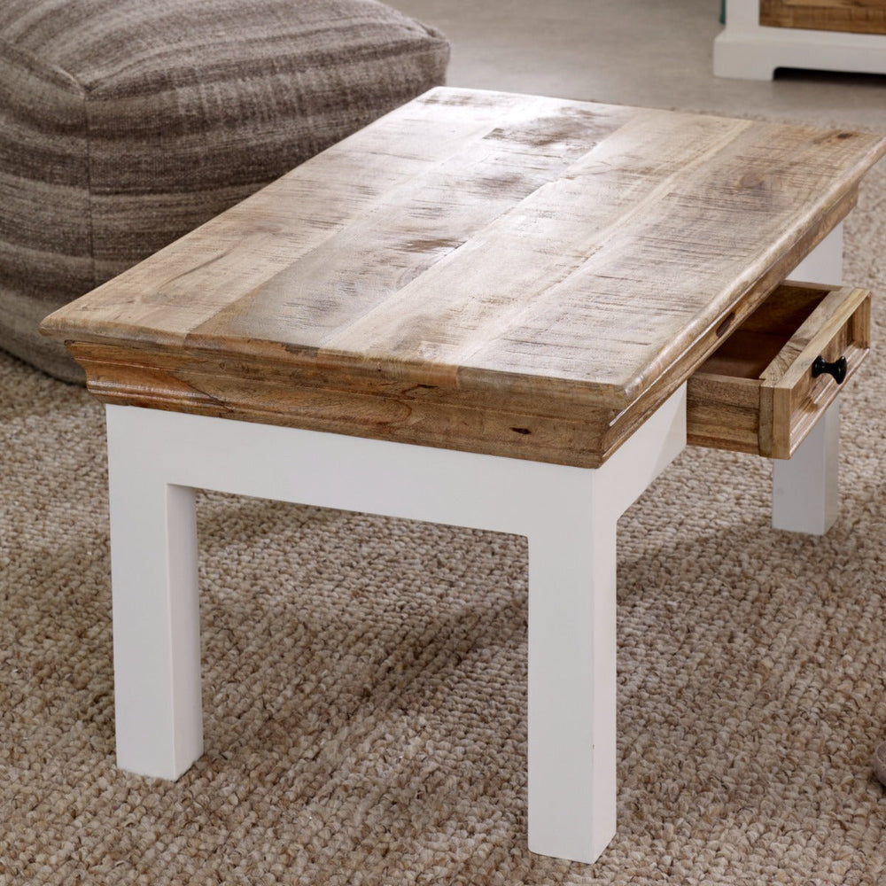 Alfie coffee table in whiteish finish made from solid mango wood