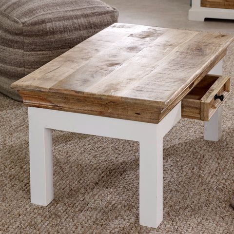 Alfie coffee table in whiteish finish made from solid mango wood