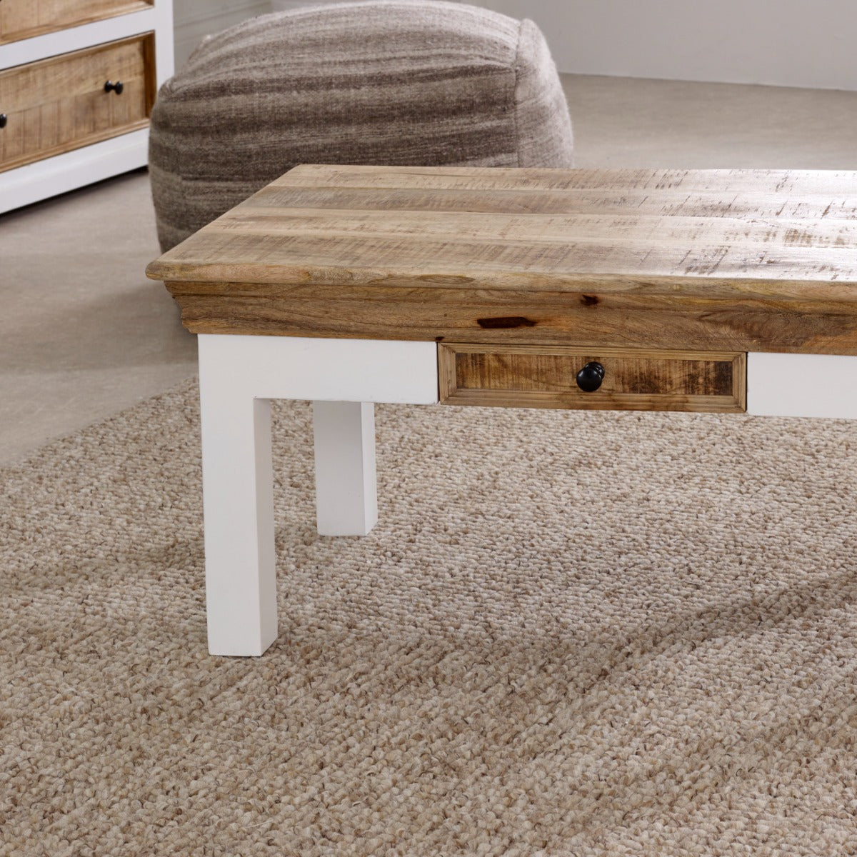 Alfie coffee table in whiteish finish made from solid mango wood