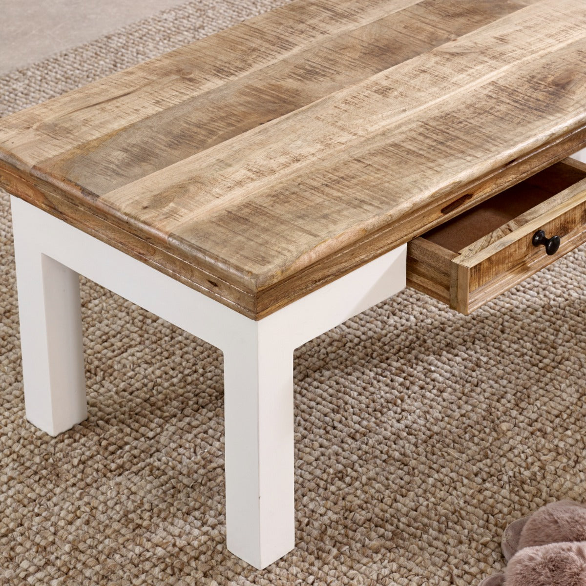 Alfie coffee table in whiteish finish made from solid mango wood
