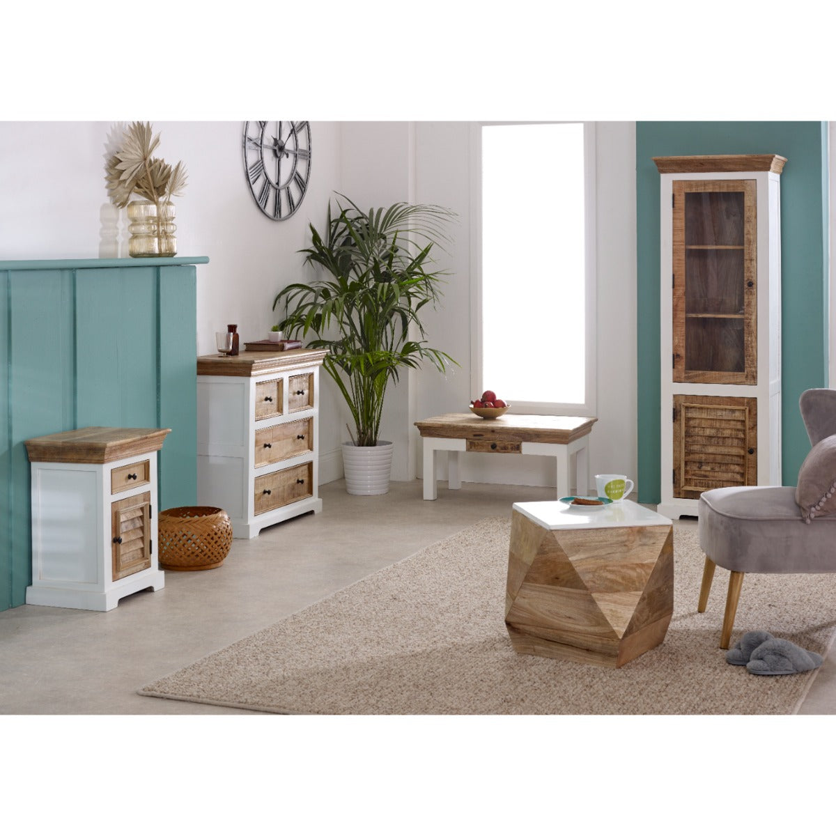 Alfie coffee table in whiteish finish made from solid mango wood