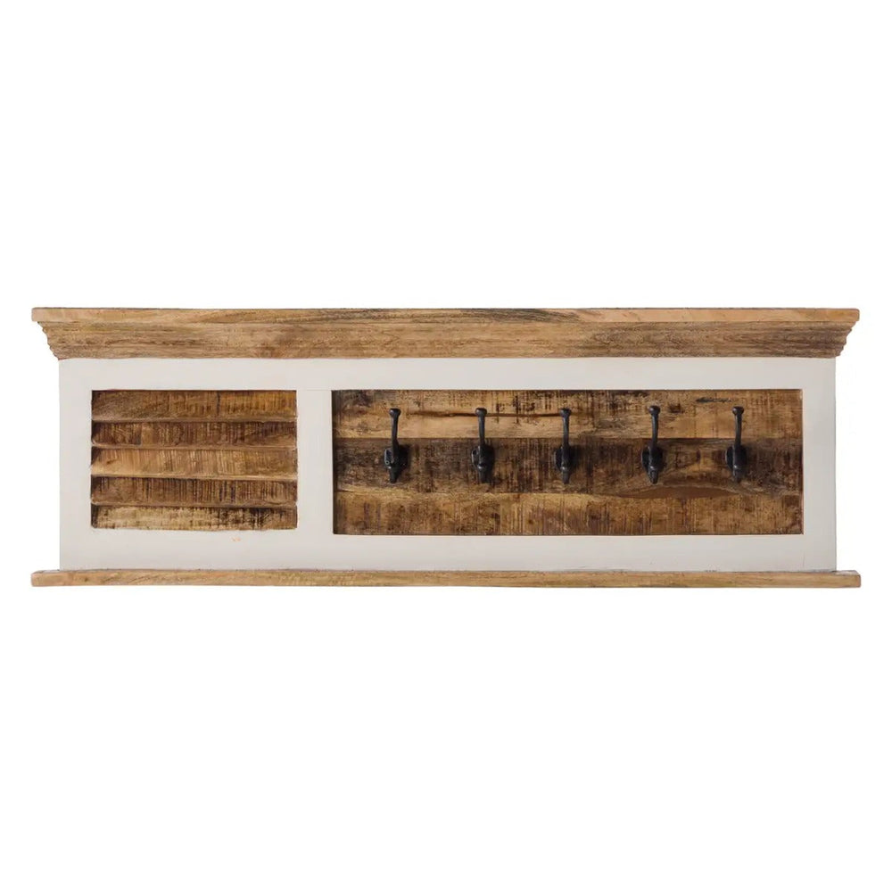 Handcrafted mango wood coat hanger with a whiteish finish