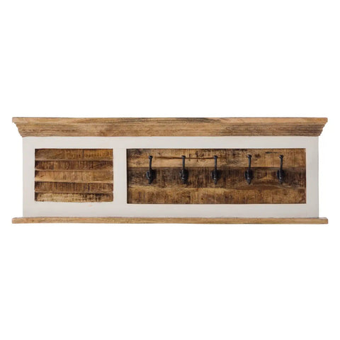Handcrafted mango wood coat hanger with a whiteish finish
