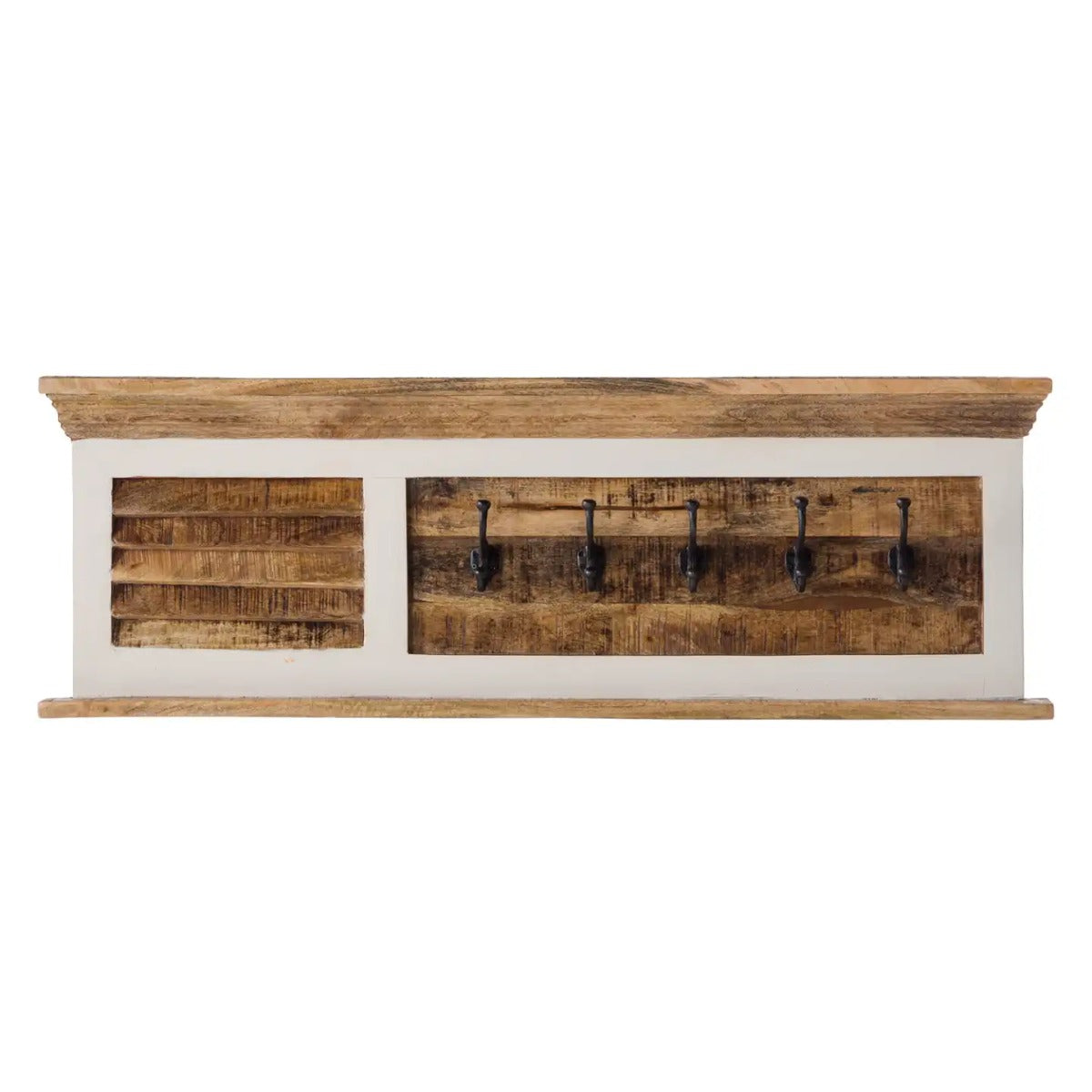 Handcrafted mango wood coat hanger with a whiteish finish