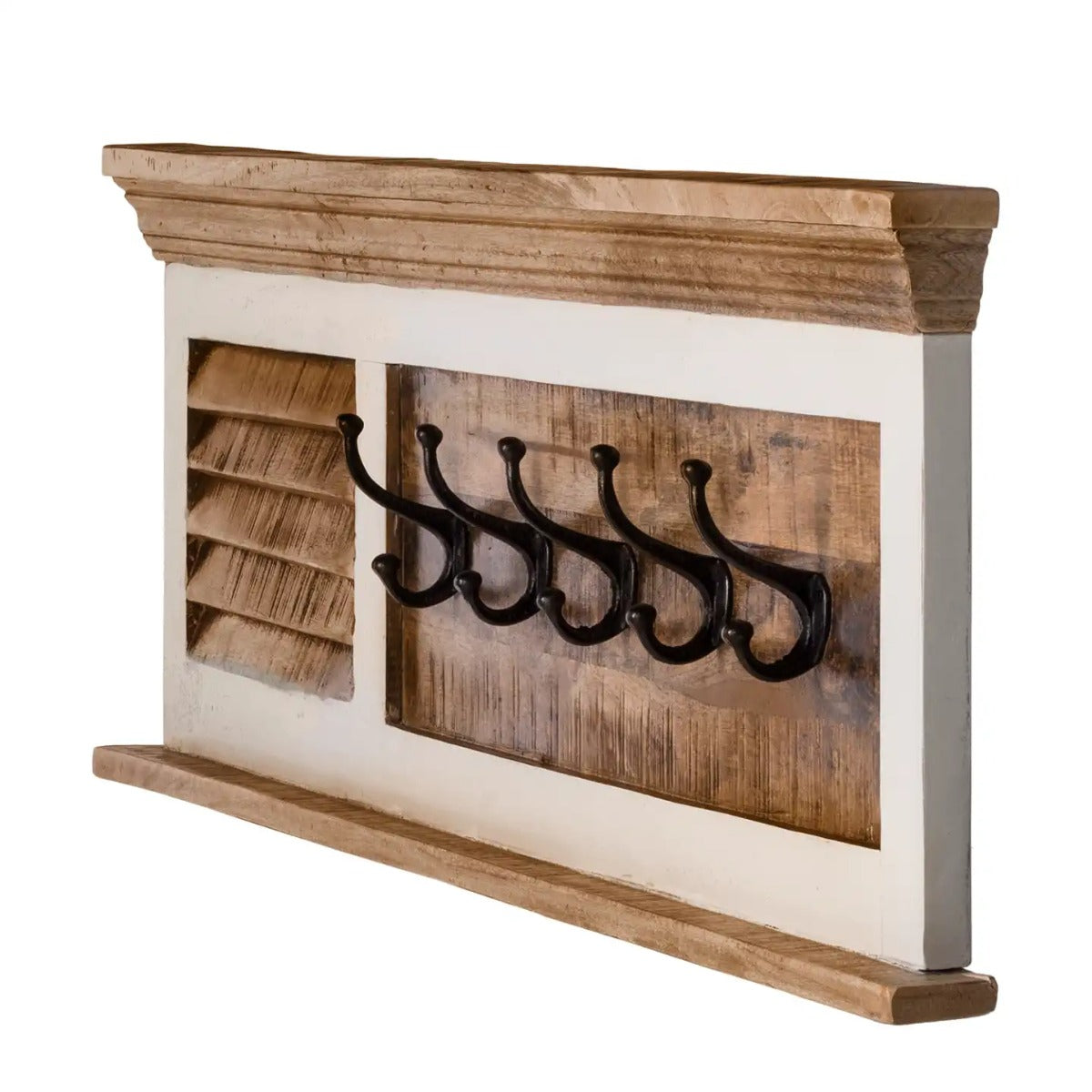 Handcrafted mango wood coat hanger with a whiteish finish