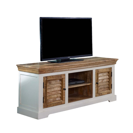 Alfie TV cabinet in solid mango wood with a whiteish finish