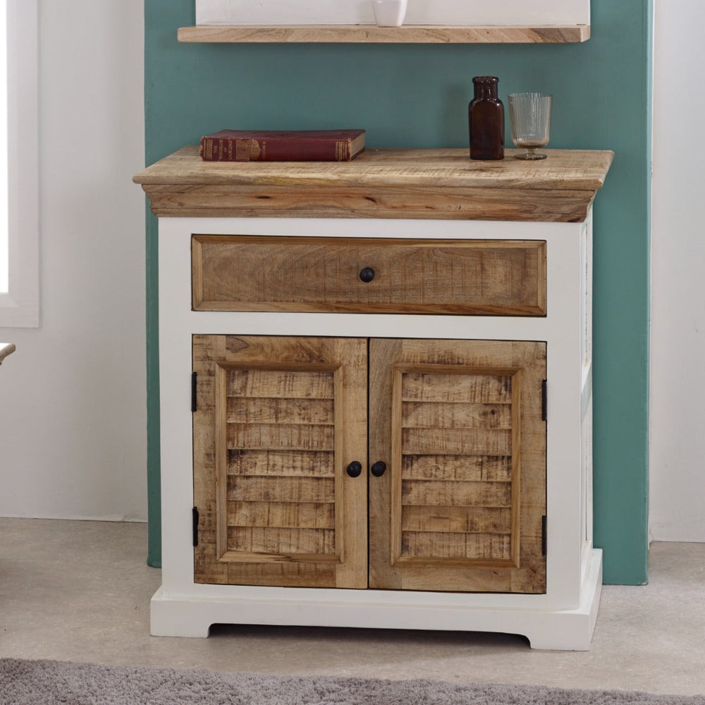 Alfie Wood Sideboard in whiteish mango wood with 1 drawer and 2 doors